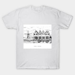 Volendam Windmill Netherlands Travel Art T-Shirt